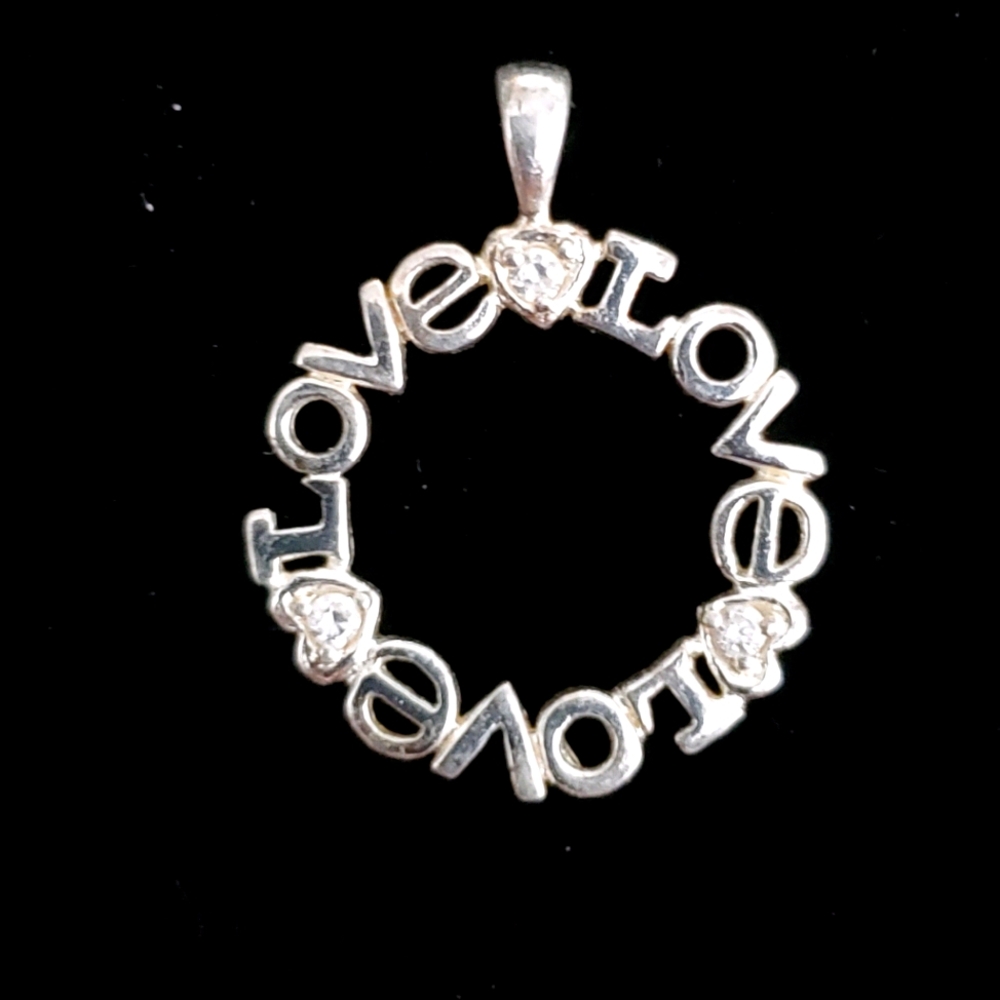 925 Sterling Silver Gem Accent Love Circle Pendant